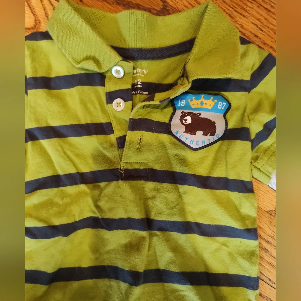 Carters 12 Mo. Striped Green and Grey Outfit